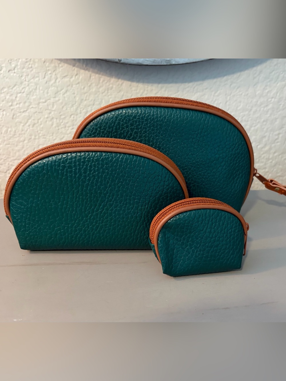 Vintage Green Leatherette Purse Set: 1980s Coin Wallets